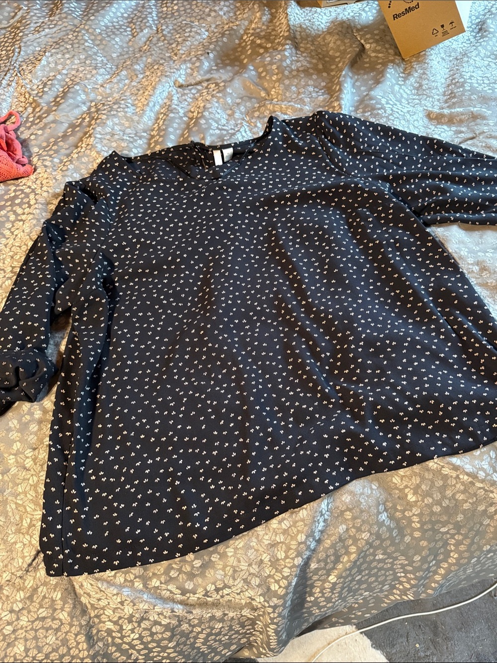 LC Lauren Conrad black Blouse with tan Ditsy Print